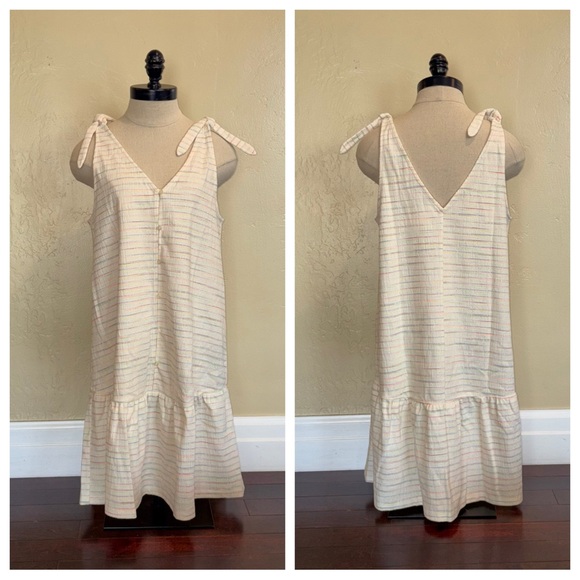Loft Bow Strap Button Flounce Dress Size Medium - Picture 1 of 10